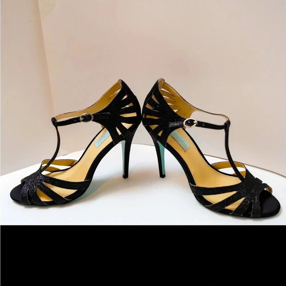 Betsey Johnson Glitter Black Heels size 8.5 Vintage Inspired 🙌🏻✨⏰💭🤝⌛️ - Picture 5 of 16